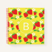 Strawberry and Flower Yellow Pattern Monogrammed Notitieboek (Voorkant)