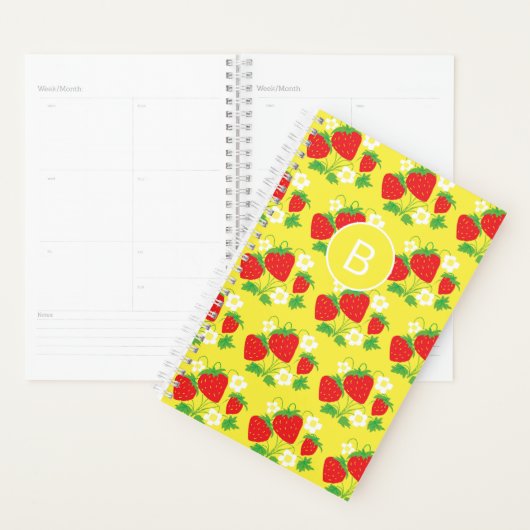 Strawberry and Flower Yellow Pattern Monogrammed Planner (Display)