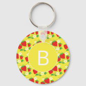 Strawberry and Flower Yellow Pattern Monogrammed Sleutelhanger (Voorkant)