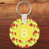 Strawberry and Flower Yellow Pattern Monogrammed Sleutelhanger (Achterkant)