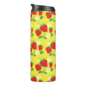 Strawberry and Flower Yellow Pattern Monogrammed Thermosbeker (Geroteerd rechts)