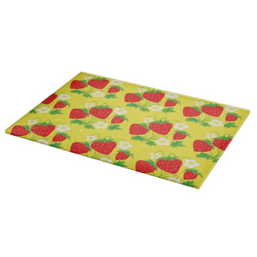 Strawberry and Flower Yellow Pattern Snijplank (Hoek)