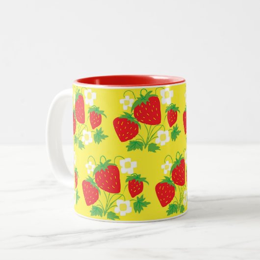 Strawberry and Flower Yellow Pattern Tweekleurige Koffiemok (Voorkant links)