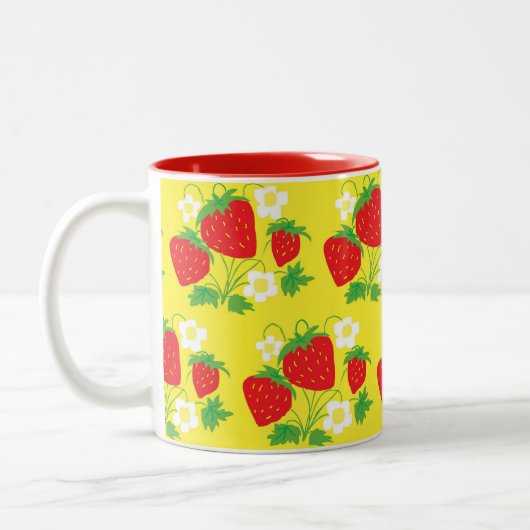 Strawberry and Flower Yellow Pattern Tweekleurige Koffiemok (Links)