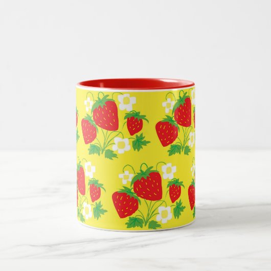 Strawberry and Flower Yellow Pattern Tweekleurige Koffiemok (Center)