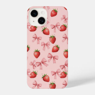 Strawberry and Pink Bows Pattern Phone Case iPhone 14 Hoesje