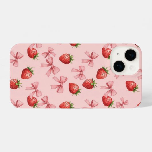 Strawberry and Pink Bows Pattern Phone Case iPhone Hoesje (Achterkant horizontaal)