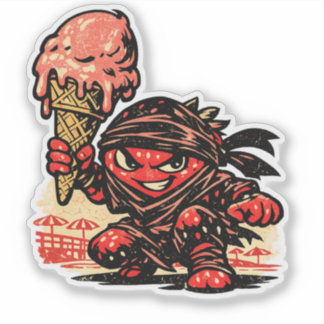 Strawberry Assassin Ice Cream — Vintage Summer Fun Sticker
