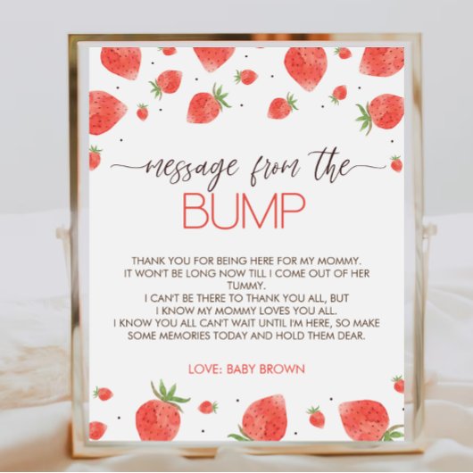 Strawberry Baby shower bericht van het bump teken Poster