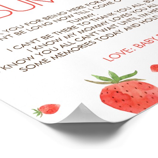 Strawberry Baby shower bericht van het bump teken Poster (Hoek)