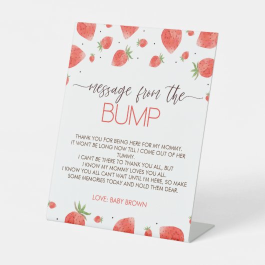 Strawberry Baby shower bericht van het bump teken Reclamebord Met Voetstuk (Voorkant)