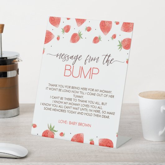 Strawberry Baby shower bericht van het bump teken Reclamebord Met Voetstuk (Insitu)