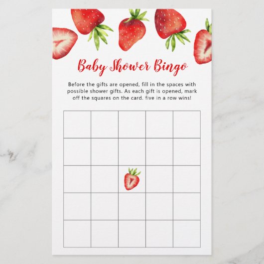 Strawberry Baby shower Bingo Game (Voorkant)