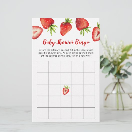 Strawberry Baby shower Bingo Game (Staand voorkant)