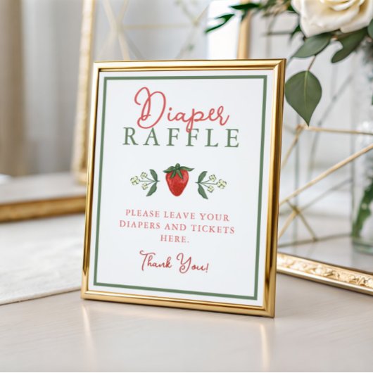 Strawberry Baby Shower Diaper Raffle Sign Poster