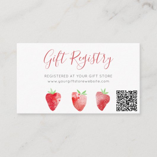 Strawberry Baby shower Gift Registry QR Code Informatiekaartje (Voorkant)