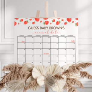 Strawberry Baby shower Guess Due Date Calendar Poster