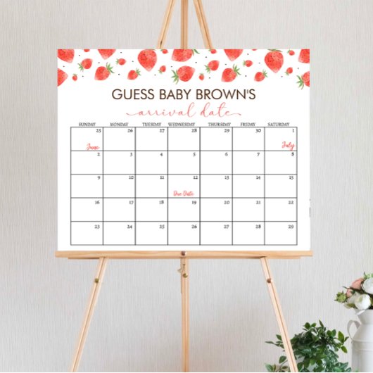 Strawberry Baby shower Guess Due Date Calendar Poster