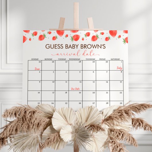 Strawberry Baby shower Guess Due Date Calendar Poster