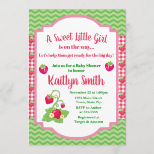 Strawberry Baby shower Invitation 5x7 Girl Baby Kaart