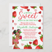 Strawberry Baby Shower Invitation, Berry Sweet Inv Kaart (Voorkant)