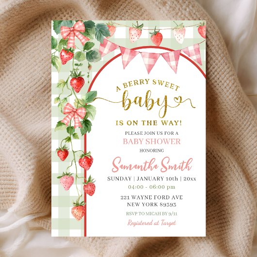 Strawberry Baby Shower Invitation Kaart