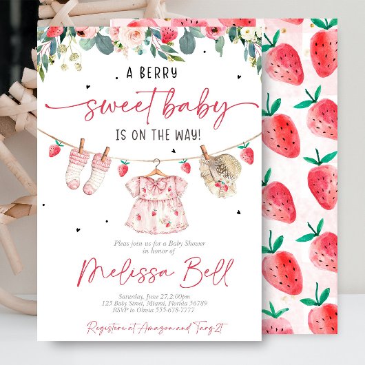 Strawberry Baby Shower Invitation  Kaart