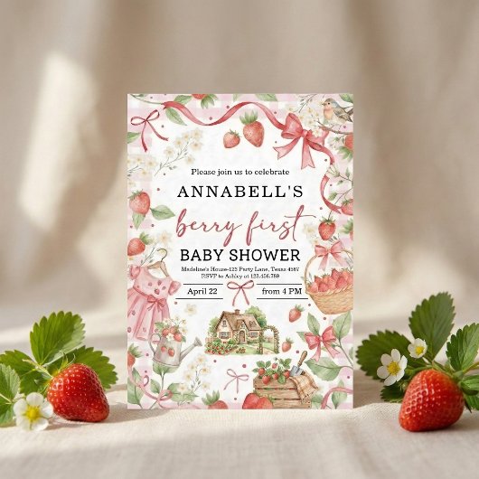 Strawberry baby shower Invite First Berry Sweet Kaart