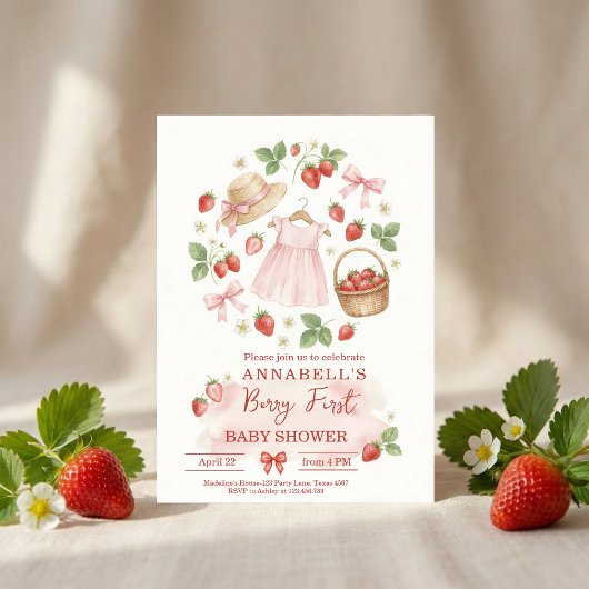 Strawberry baby shower Invite First Berry Sweet Kaart