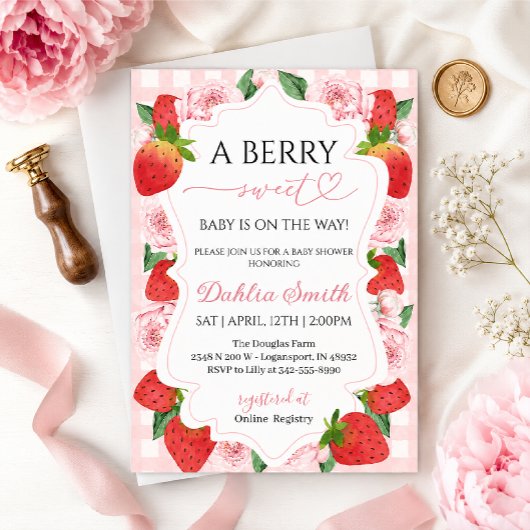 Strawberry baby shower kaart
