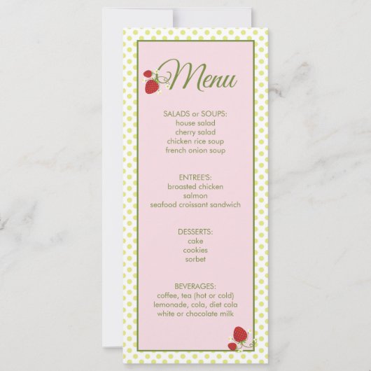 Strawberry Baby shower Menu Kaart (Voorkant)