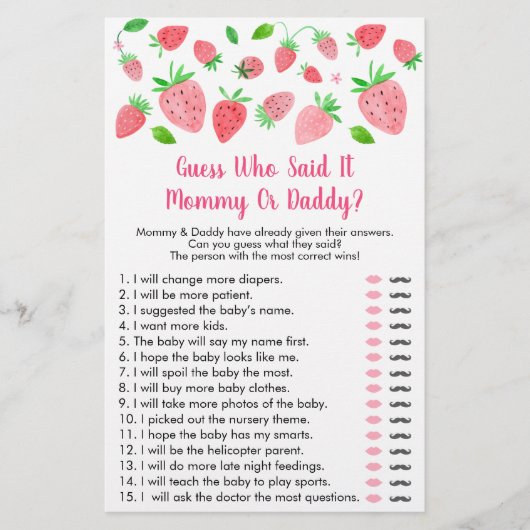 Strawberry Baby shower raad wie zei dat het gam (Voorkant)