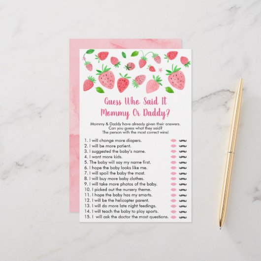 Strawberry Baby shower raad wie zei dat het gam (Voorkant / Achterkant in situ)