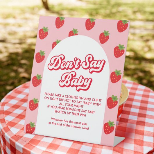 Strawberry Baby shower thema Zeg geen Baby Spel Reclamebord Met Voetstuk