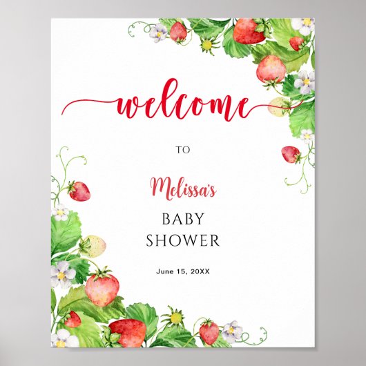 Strawberry Baby Shower Welcome  Poster (Voorkant)