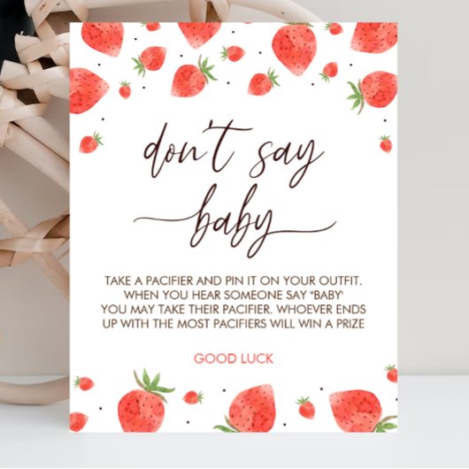 Strawberry Baby shower zeg niet Baby spel teken Poster