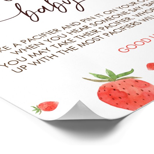 Strawberry Baby shower zeg niet Baby spel teken Poster (Hoek)