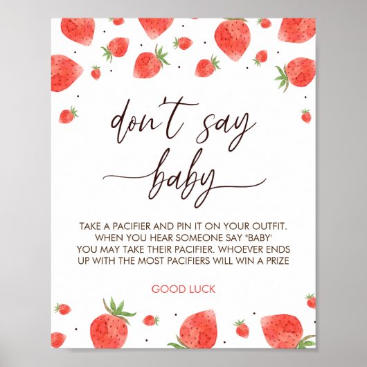 Strawberry Baby shower zeg niet Baby spel teken Poster (Voorkant)