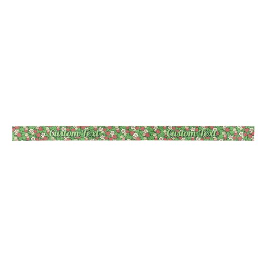 Strawberry Background Pattern Satin Ribbon Satijnen Lint (Voorkant)