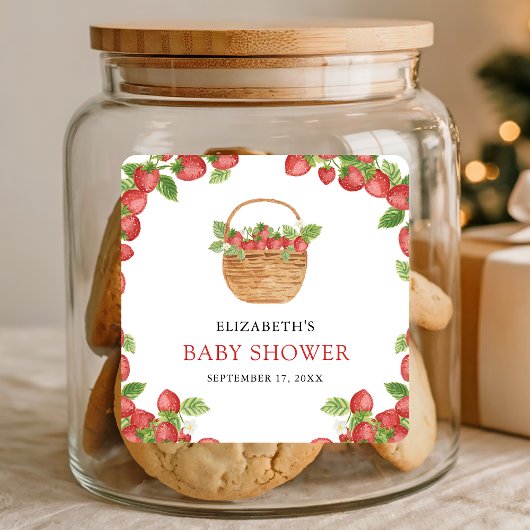 Strawberry Basket Berry Sweet Baby Shower Vierkante Sticker
