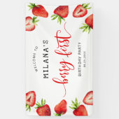 Strawberry Berry 1st Girls Birthday Party Spandoek (Verticaal)