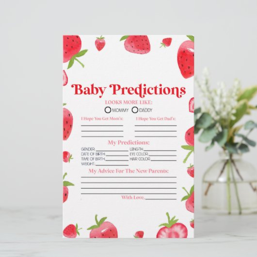 Strawberry Berry Baby shower voorspellingen Activi Briefpapier (Staand voorkant)