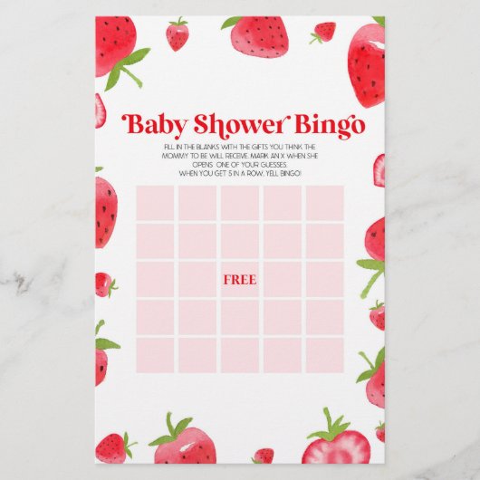 Strawberry Berry Bingo Baby shower spel Briefpapier (Voorkant)