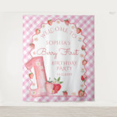 Strawberry Berry Eerste 1e Verjaardag Wavy Welkom Wandkleed (Voorkant)