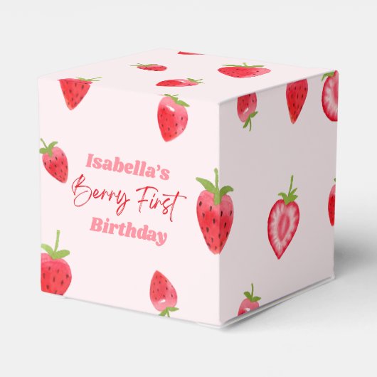 Strawberry Berry Eerste 1e Verjaardagsfeest Bedankdoosjes (Achterkant)