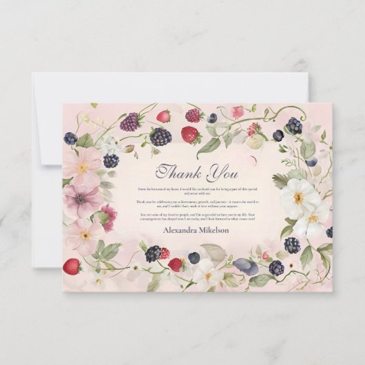 Strawberry Berry Eerste 1e Verjaardagsfeest Bedankkaart (Voorkant)