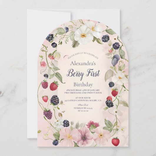 Strawberry Berry Eerste 1e Verjaardagsfeest Kaart (Voorkant)