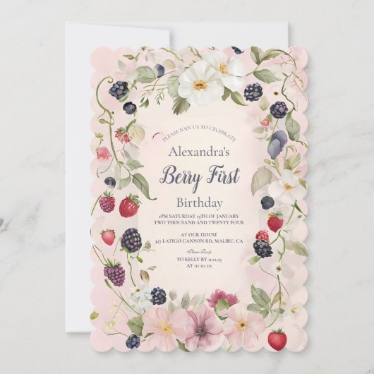 Strawberry Berry Eerste 1e Verjaardagsfeest Kaart (Voorkant)