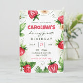 Strawberry Berry Eerste 1e Verjaardagsfeest Kaart (Staand voorkant)