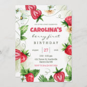 Strawberry Berry Eerste 1e Verjaardagsfeest Kaart (Voorkant / Achterkant)